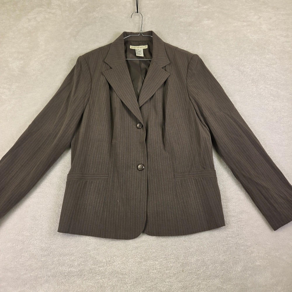 Requirements Womens Brown Pinstripe Two Button Blazer Jacket Size 18 Office